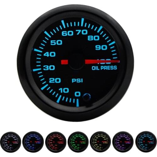 2" 52mm 7 Colors LED Car Auto Oil Pressure 0-100 PSI High Speed Stepper Motor Oil Press Gauge Car Meter