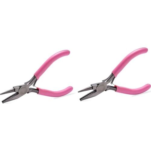 2 Pcs Diy Handmade Accessories Jewelry Making Hardware Tools Mini Pink Handle Single Section Round Concave Pliers