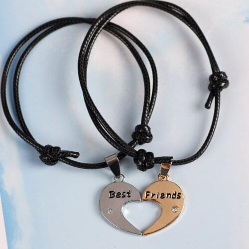 2 Piece Set Of Bracelets Male And Female Student Friendship Best Friend Bff Letter Pendant Leather Rope Bracelet Female Jewelry