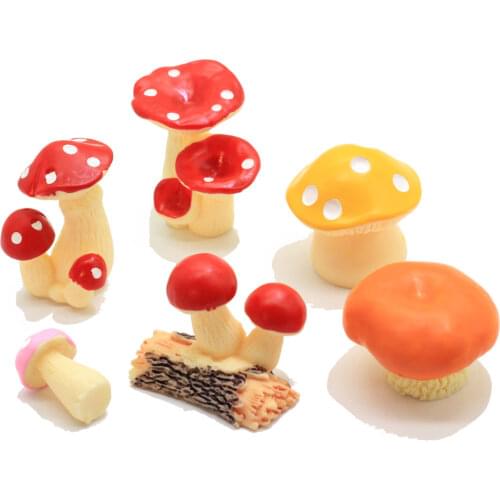 6 Styles Resin Mini Mushroom Miniature Fairy Garden Terrarium Figurine Dollhouse Decor