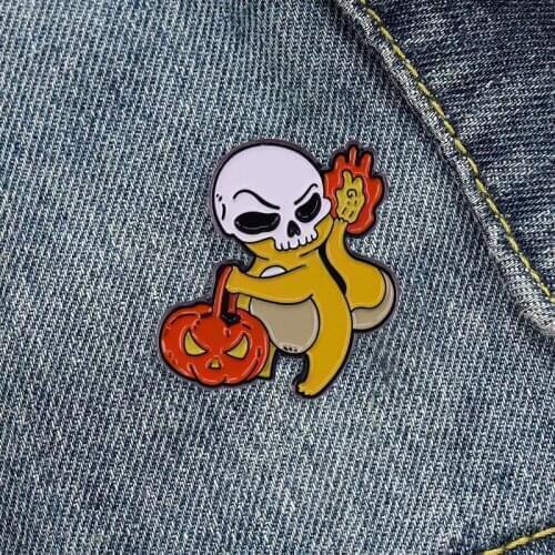 Cute Little Fire Dragon Skull Enamel Pin Pumpkin Plant Brooch Pokémon Elf Inspiration Badge Personality Fashion Jewelry