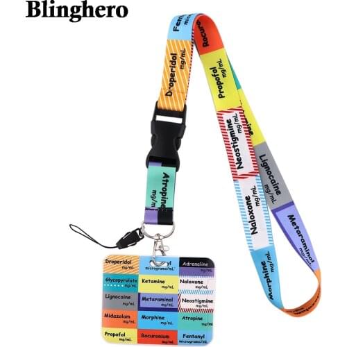 CB464 Critical Care ICU Anesthetics Cartoon Medical Series Lanyards Key Chain Neck Straps Badge Holder Keyring for Doctors Nurse