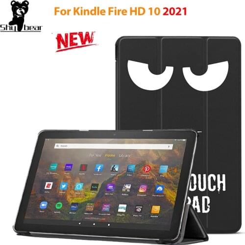 Cover Case for Kindle Fire HD 10 2021 Tablet PU Leather Cover Smart Shell Funda Capa + Gifts
