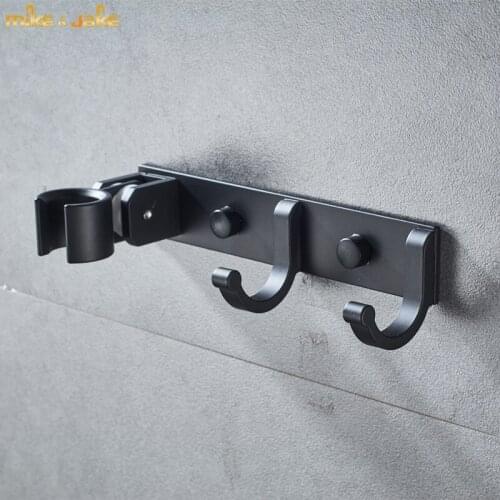 Black silver space aluminum shower holder base hand shower holder with hook bathroom hooks robe hook bathroom shelf