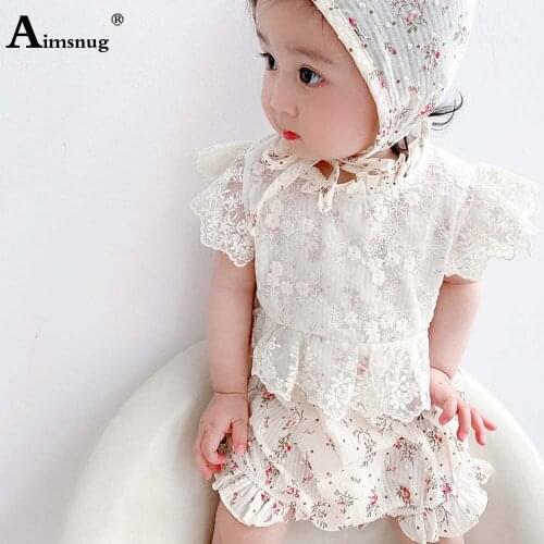 Children Toddler Patchwork Lace Rompers Kids Clothing 2021 Summer Casual Flower Print Playsuits Baby Girls Sweet Cute Bodysuits