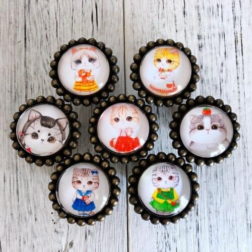 Retro Creative Handle Cute Cat Crystal Door Knobs Cabinet Knobs and Handles for Kids Room Drawer Cupboard Kitchen Pull Handles