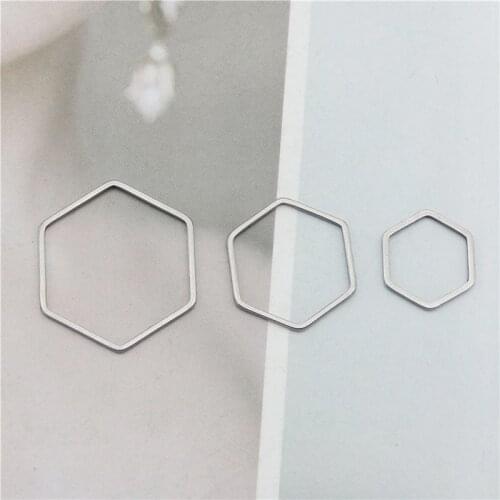 Julie Wang 12PCS Hollow Hexagon Charms Stainless Steel Gold Silver Color Geometric Pendants Bracelet Jewelry Making Accessory
