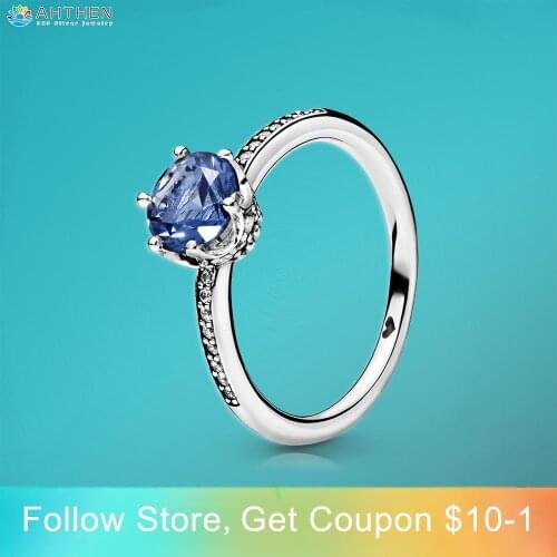 Ahthen 925 Sterling Silver Ring Blue Sparkling Crown Rings 925 Silver Women Rings Ngagement Ring Women Jewelry Making Girl rings
