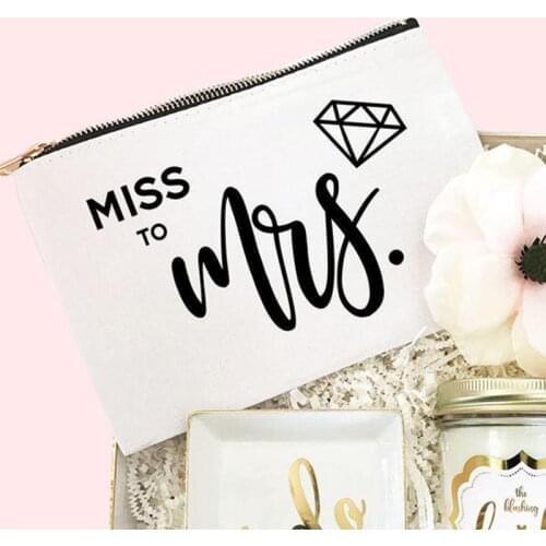 Miss to Mrs Cosmetic Bag Wedding newly getting engaged Engagement Bridal Shower Bride Just married Wife travel gift present