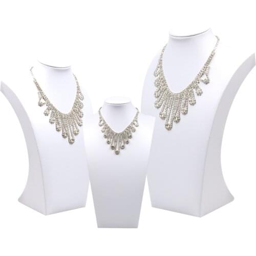 White PU Leather Mannequin Jewelry Necklace Display Holder Bust Pendant Jewelry Display Stand Holder Shelf Organizer
