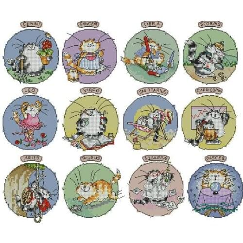 Lovely kit 19-20 Cross stitch Handmade 14CT Counted Canvas DIY,Cross-stitch kits,Embroidery 12 cats in a cup 42-37