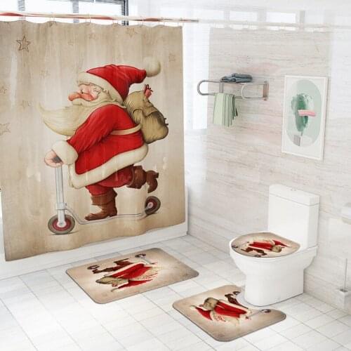 Europe Style ChristmasBathroom Carpet Set Bath Mat Set with Waterproof Shower Curtain Bathroom Shwoer Mat Toilet Foot Mat