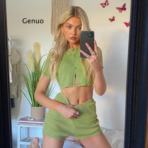 2021 Summer New Short-Sleeved Shorts Home Suit European and American Womens Sports and Leisure Single-Breasted Blouse Pants Gir