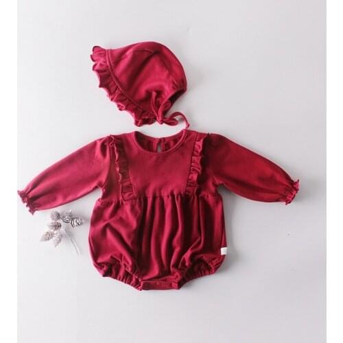 Princess Baby Girl Sping Autumn Clothes 100% Cotton High Quality Cute Lovely Birthday Baptism Bodysuit+Cap Kids Girl Clothing