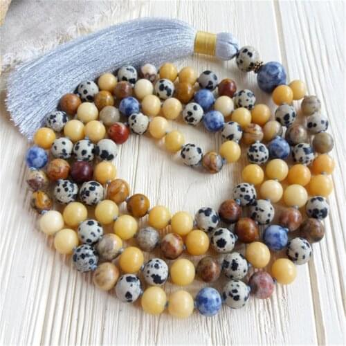 8mm Mixed Gemstone 108 Beads Handmade Tassel Necklace Retro Spiritua Meditation Wristband Classic Tibetan Yoga Japa