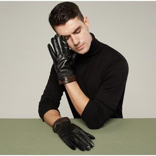 Retro Genuine Sheepskin Gloves For Men Driving Motorcycle Glove Autumn Winter Black Real Leather Mittens Top Quality S2287