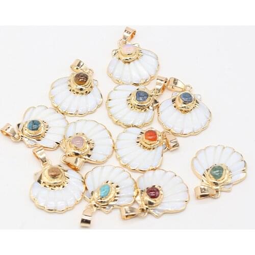 Natural Shell Semi-precious Stone Fan-shaped Pendant With Gold Rim Jewelry For DIY Earrings, Necklaces, Pendants And Accessories