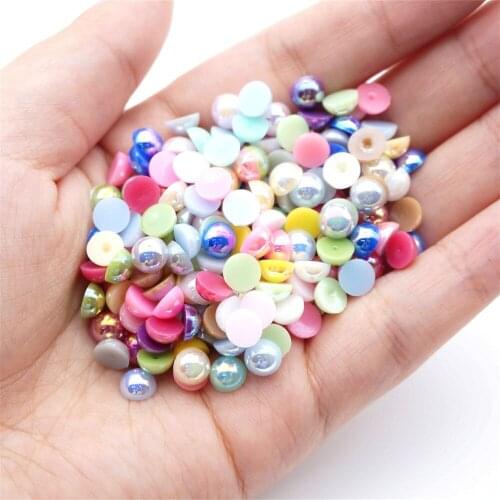 1000/500pcs 2-5mm and Mixed Size Mix Colors AB Glue on ABS Imitation Half Round Pearls Resin Flatback Beads Craft Jewelry Making