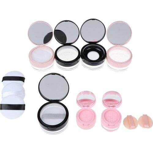 Portable Plastic Powder Box Empty Loose Powder Pot With Sieve Mirror Cosmetic Sifter Loose Jar Travel Makeup Container