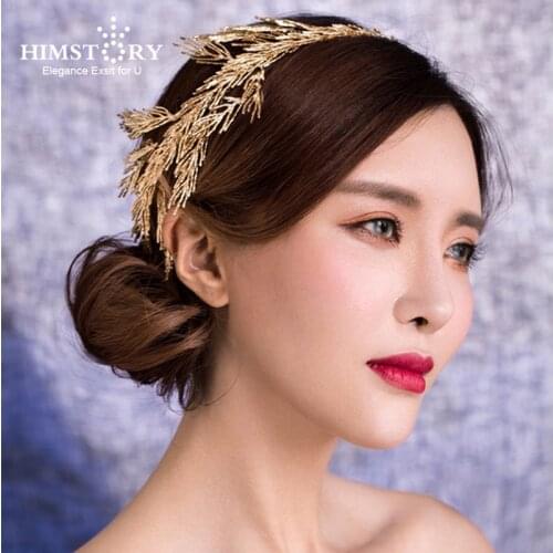 Gold Baroque Leaf Crown Headband Hair Jewelry Vintage Wedding Queen Hair Accessories Tiara Soft Chain Bridal Headpiece Headbands