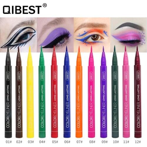 Qibest matte eyeliner pencil yellow green blue pink color INS hot waterproof long lasting automatic liquid eyeliner pen QB028