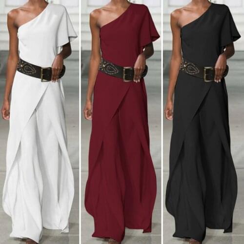 Sexy Ruffles Asymmetrical Solid Casual Overalls Holiday Rompers ZANZEA Women Long Jumpsuits Summer Playsuits 2021