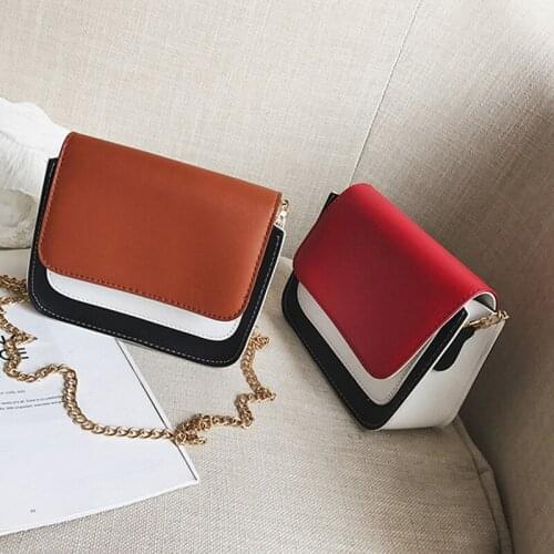 Chain Crossbody Bags For Women Shoulder Bag Leather Straps Patchwork Hasp Flat Bag Women Bags Ladies Purses And Handbags