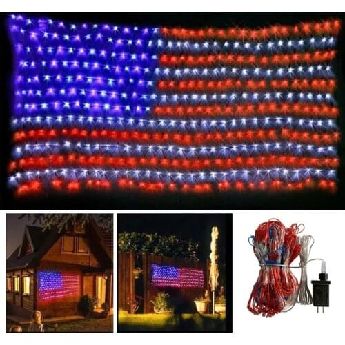 30V American Flag Net 420 LED String Lights Outdoor Waterproof Garden Light For Festival Christmas Party Home Decoration Lamps