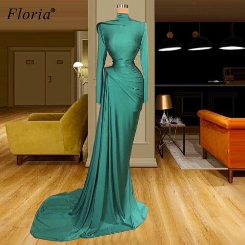 Dark Green Arabic Evening Dresses 2020 Long Formal Evening Gowns Muslim Robe De Soiree Long Sleeves Wedding Party Dresses Custom