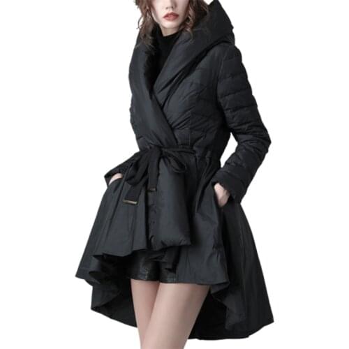 High Quality White Duck Down 2021 Winter High-end Brand Italy Fashion Designer Women Skirt Hem Style Asymmetric Long Down Coat