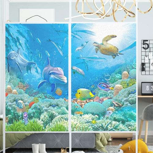 Window Film Privacy Underwater World Glass Sticker UV Blocking Heat Control Window Coverings Window Tint for Homedecor