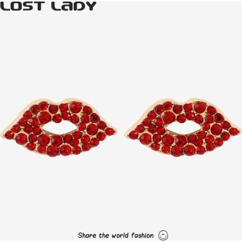Lost Lady Trendy Red Lip Shape Stud Earrings Simple Geometric Temperament Women Earrings Sexy Party Jewelry Gifts Wholesale
