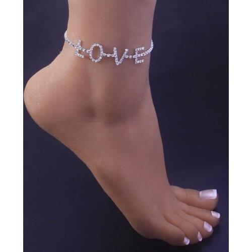 Tornozeleira Feminina LOVE Letter Anklet Bracelet Boho Jewelry Iced Out Bling Chain Anklets Beach Accessories Valentines Gift