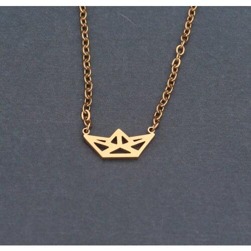 10pcs Bulk Necklace Chain Stainless Steel Choker Origami Boat Charm Necklaces Vintage Jewelry Hip Hop Colares Feminino