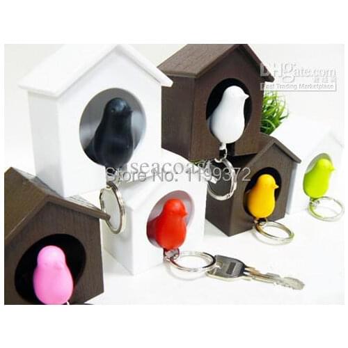 100pcs/lot Free Shipping Lover Sparrow Key Ring Birdhouse Keychain Gadget Home Bird Nest Wall Hook