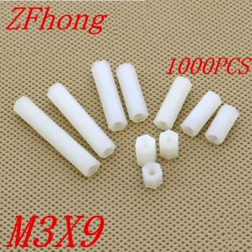 1000pcs m3*9 M3 x 9 plastic PC female female white hex nylon standoff spacer