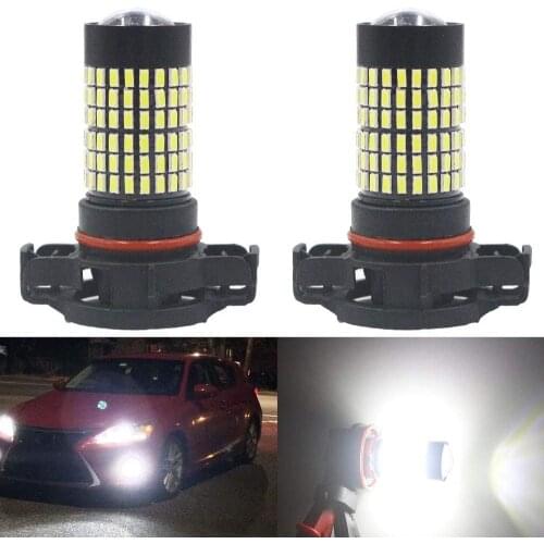 2-Pack PSX24W 2504 9V-30V White 3014 144 SMD LED Fog Light with Projector Replacement Foglight Bulb Daytime Running Light 6000K