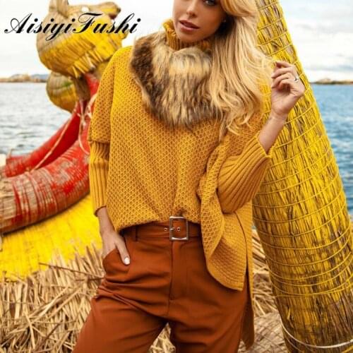 AISIYIFUSHI 2020 Cashmere Sweater Women Turtleneck Sweater New Autumn Winter Warm Sweater Dress Women Harajuku Knitted Sweater