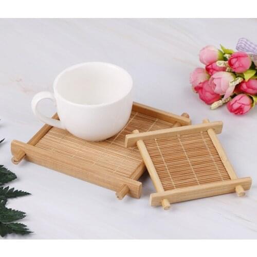Bamboo Tea Trays Heat Insulation Saucer Bamboo Tea Cup Mat Trays Coaster Kitchen Accessories Placemat Cup Holder Dish Pot Pads