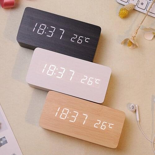 USB/AAA Clocks LED Wooden Alarm Clock Watch Table Voice Control Digital Wood Despertador Electronic Desktop Table Decor