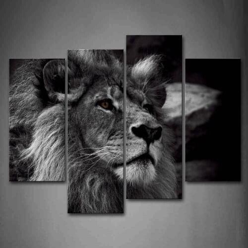 Black And White Gray Lion Head Portrait Wall Art Painting Pictures Print On Canvas Animal For Home Modern Decor