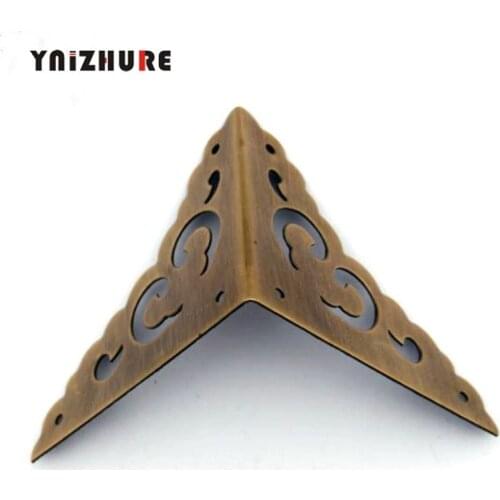 4pcs65MM Wooden Corners Copper Wrap Angle Chinese Furniture Hardware Accessories Sided Corner Flower Black Brass Bronze