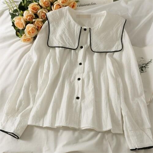 Preppy Style Chic Elegant Blouse Spring Autumn Long Sleeve Casual White Shirt Womens Tops And Blouses Sweet Cute Shirts Girls