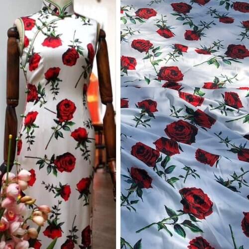 50x145cm Spring summer new arrival rose flower soft stretch satin digital print skirt diy polyester fabric cloth for dress