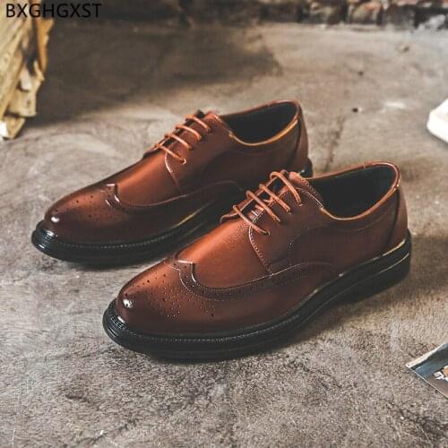 Formal Black Brogue Shoes Men Leather Shoes for Men Brown Oxford Men Wedding Shoes 2021 Dress Zapatos De Hombre Chaussure Homme