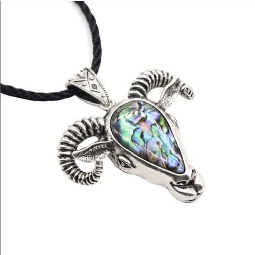 FYJS Unique Silver Plated Abalone Shell Cattle and Sheep Pendant Rope Chain Necklace Animal Jewelry