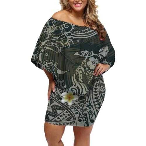 Hycool Light Green Fiji Sea Turtle Design Summer Casual Dress Sexy One-Shoulder Loose Dresses Wholesale Women Plus Size Clothing