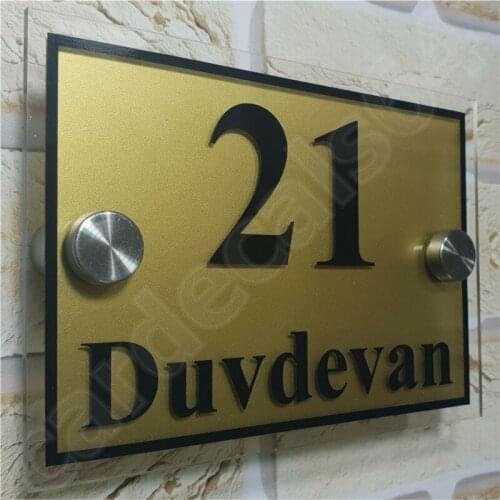 Customized Colorful House number, Apartmen number Acrylic Door Plates House Number Plaques Signs with Gold Film 200mm*140mm