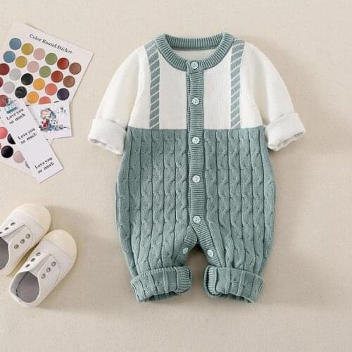 2021 Newborn Baby Boys Clothes Autumn And Winter Gentleman Knitted Rompers For Girls Warm Long Sleeve Climbing Jumpsuits 0-24m