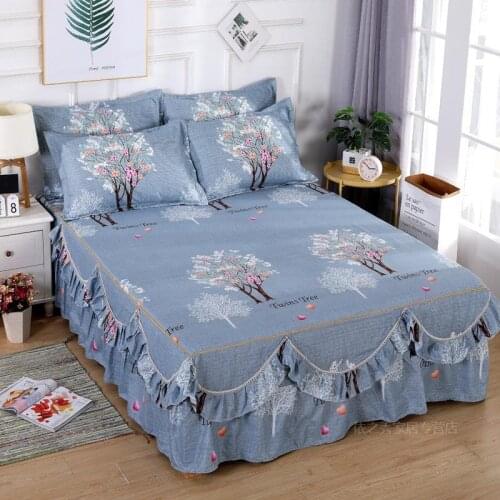 Bed Mattress Bed skirt Set Bedspread For Sleeping Korean Printing Floral Fitted Sheet Cover